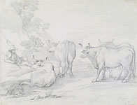 GIUSEPPE BEZZUOLI, A Shepherd and his cattle, black chalk